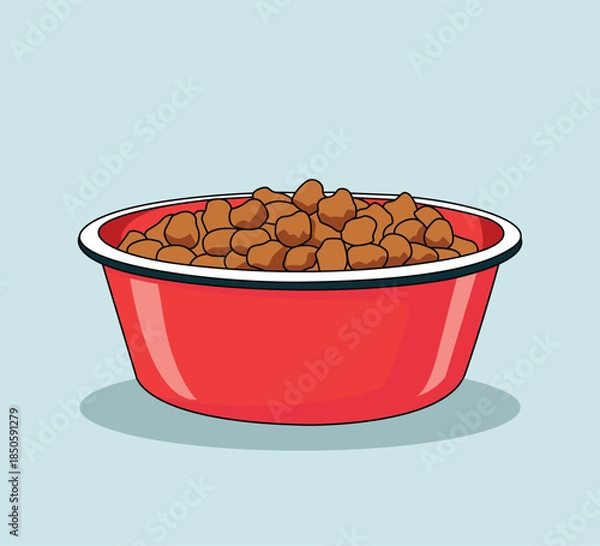 Obraz Dog food in a bowl flat illustration