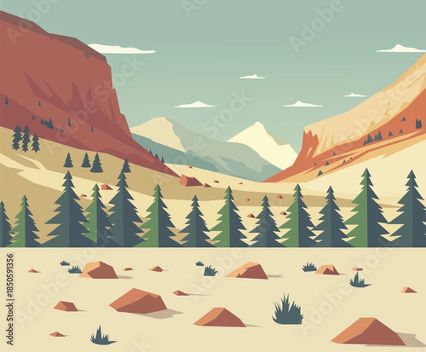 Obraz vector illustration of desert mountain with trees landscape