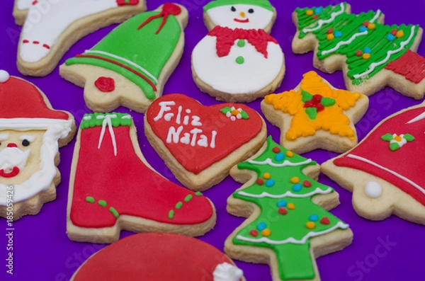 Fototapeta Ótimo fundo natalino, biscoitos de natal com copy space