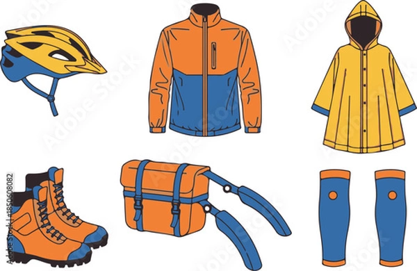 Obraz Collection of Cycling Gear and Apparel in Orange and Blue helmet jacket