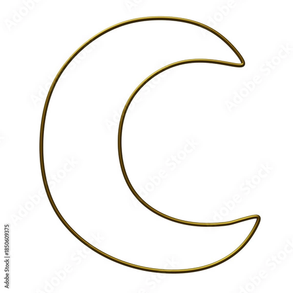 Obraz Gold half moon frame isolated on white or transparent background, 3d render.