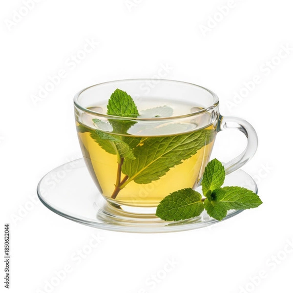 Obraz A refreshing cup of mint tea isolated on transparent background