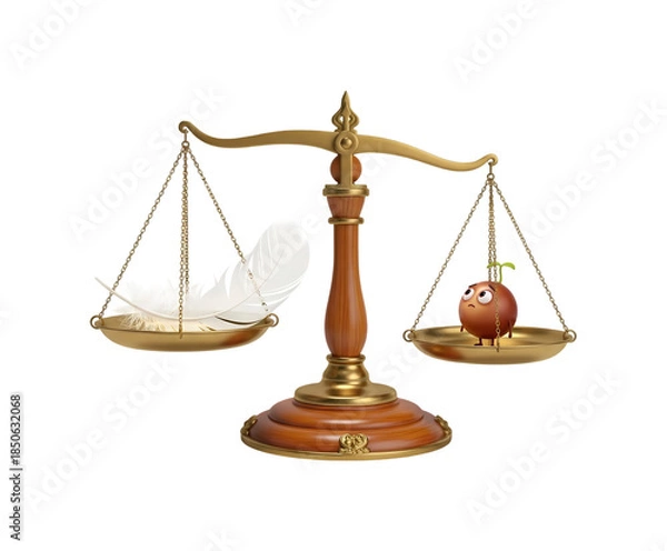 Obraz 羽と果物 天秤で量る、軽い重い