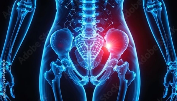 Fototapeta Human pelvis and hip bones, X-ray style illustration