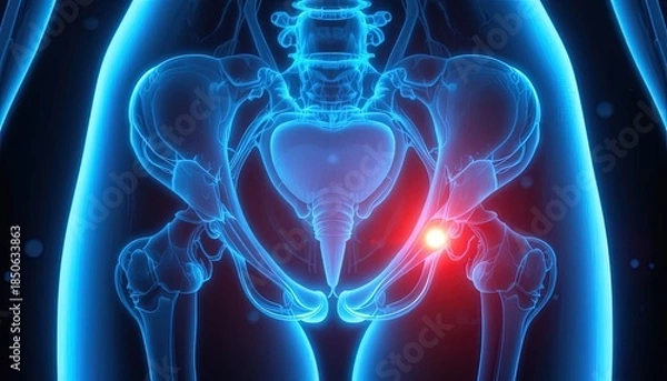 Fototapeta Human pelvis with highlighted hip joint pain