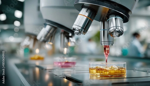 Obraz Scientific research takes place modern laboratory. Advanced technology aids precise analysis of samples, fueling discovery and experiment with