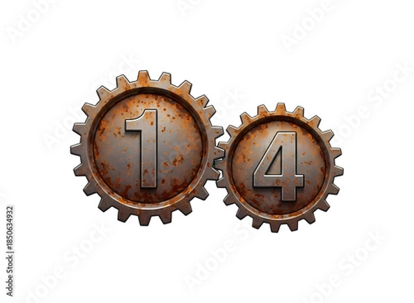 Obraz 錆びた歯車 数字 一と四の組み合わせ