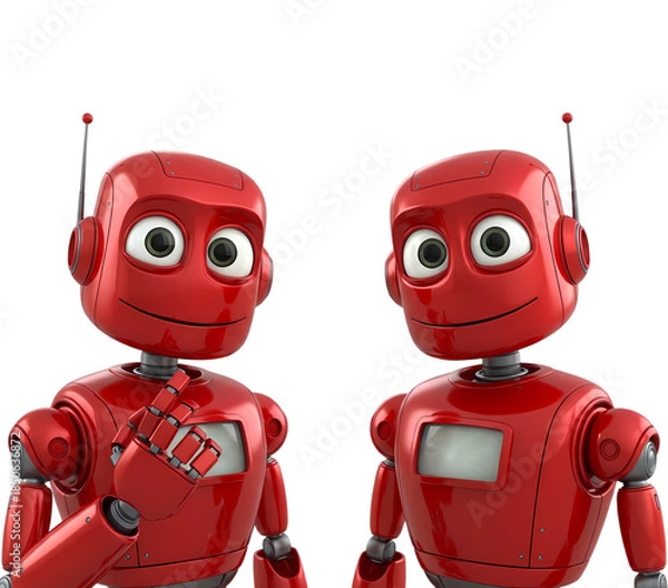 Obraz 赤いロボット、二体並ぶ、未来的なデザイン