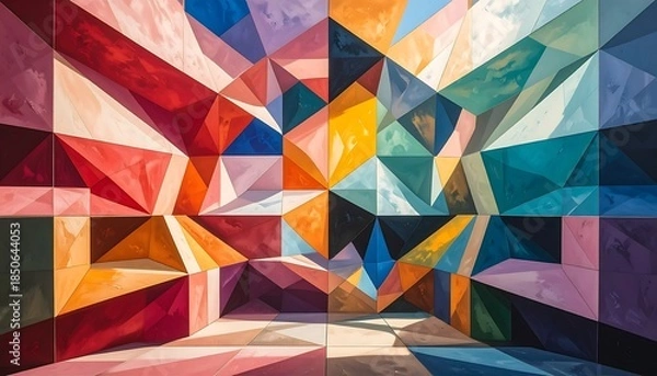 Obraz Vibrant, geometric mural, interlocking shapes