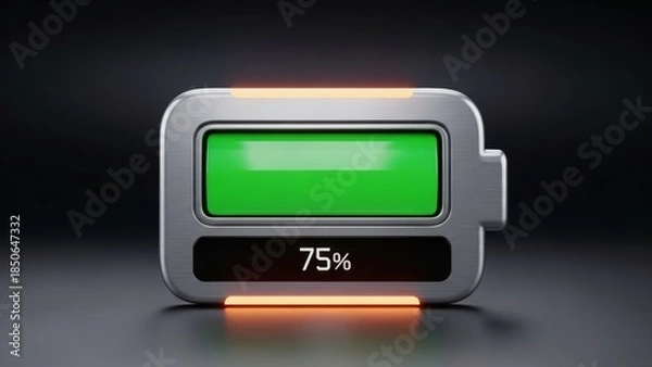 Obraz Realistic Battery Indicator Showing 75 Percent Charged with Neon Green Fill