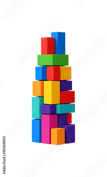 Obraz 色とりどりの積み木が重なり合う抽象的なタワー