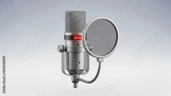 Obraz High-Quality Gray Condenser Microphone and Pop Filter on Stand HD Render