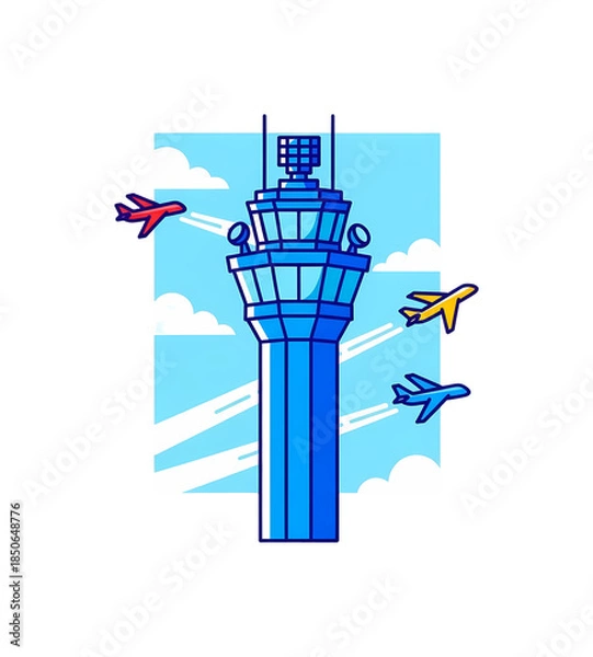 Obraz 空港管制塔からの航空機安全な離陸誘導イラスト