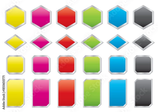 Fototapeta Colorful angular frame set with metallic edges