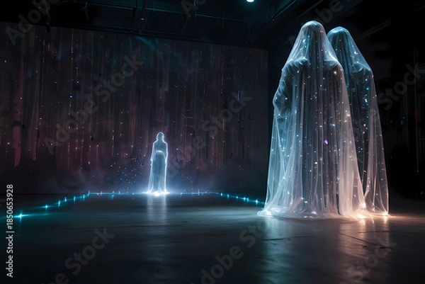 Obraz Silver ghost holographic light field in dark background