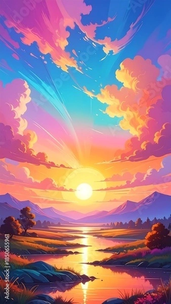 Obraz Vibrant sunset over a valley