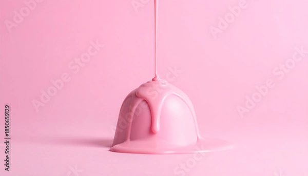 Obraz Glossy pink liquid dripping over dome-shaped object background