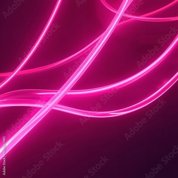 Fototapeta Vibrant pink neon light trails abstract background with glowing curves and lines