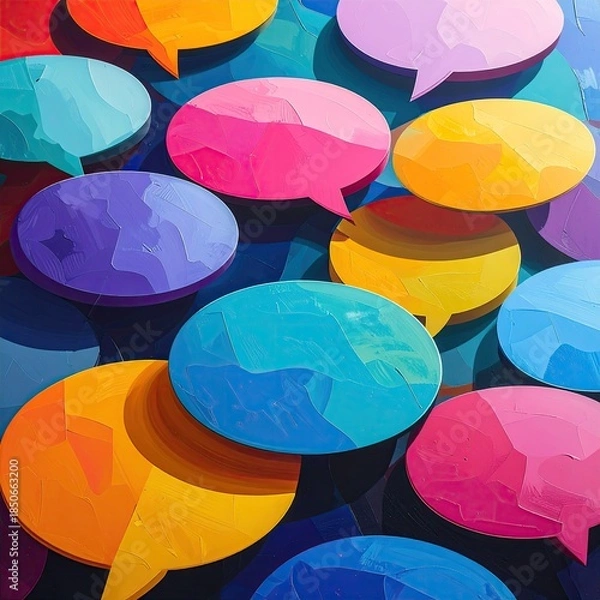 Obraz Colorful speech bubbles overlap, creating a vibrant pattern