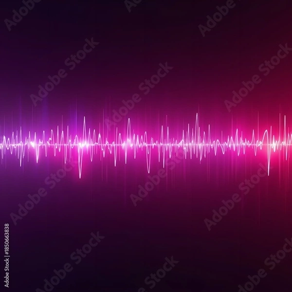 Fototapeta Vibrant pink and purple sound wave graphic with neon effect on dark background, representing music, audio, or digital technology concept
