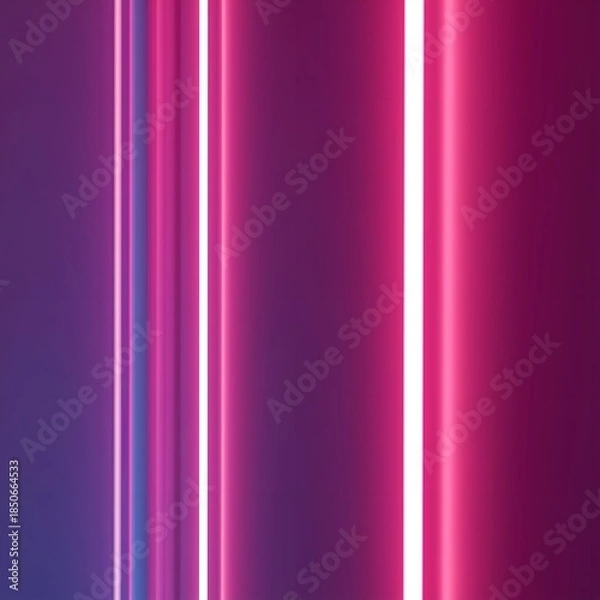 Fototapeta Vibrant neon pink and purple gradient background with glowing vertical lines, abstract futuristic design