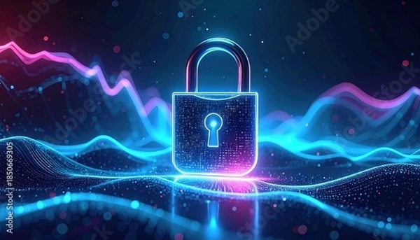 Obraz Digital Security Concept - Glowing Padlock on Abstract Background.