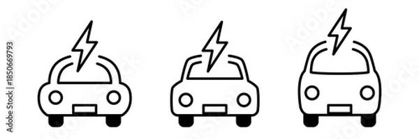 Fototapeta 電気のマークが頭についたエコな電気自動車(EV)のアイコンセット　ベクターイラスト