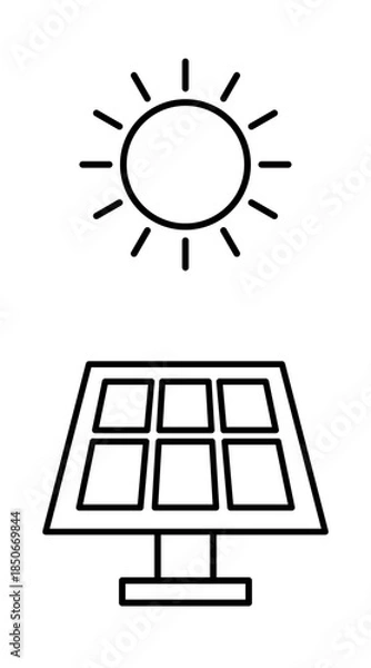Obraz スタンド型の太陽光発電パネルのアイコン　白黒線画のベクターイラスト