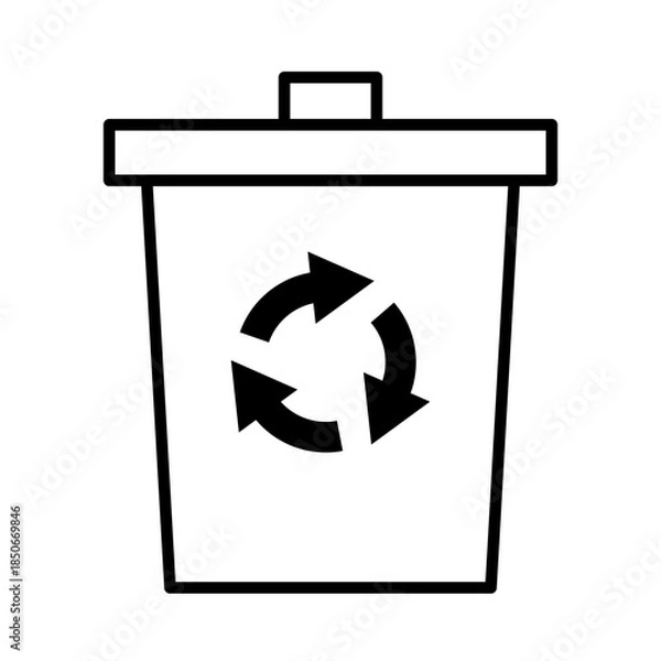 Obraz 蓋の閉まったシンプルなゴミ箱のアイコン　エコなマーク付き　ベクターイラスト