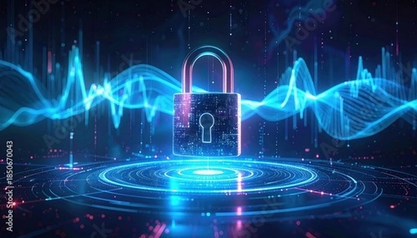 Obraz Digital Security Concept - Padlock with Futuristic Technology Background.