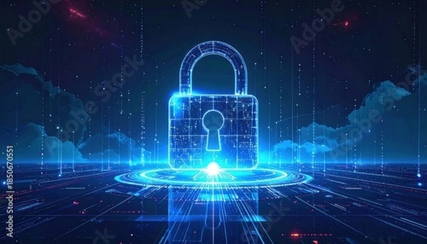 Obraz Digital Security Lock Concept with Futuristic Technology Background.