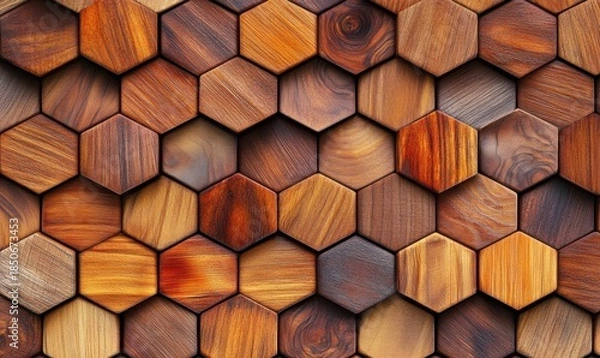 Obraz Hexagonal wood mosaic pattern for backgrounds textures and design projects