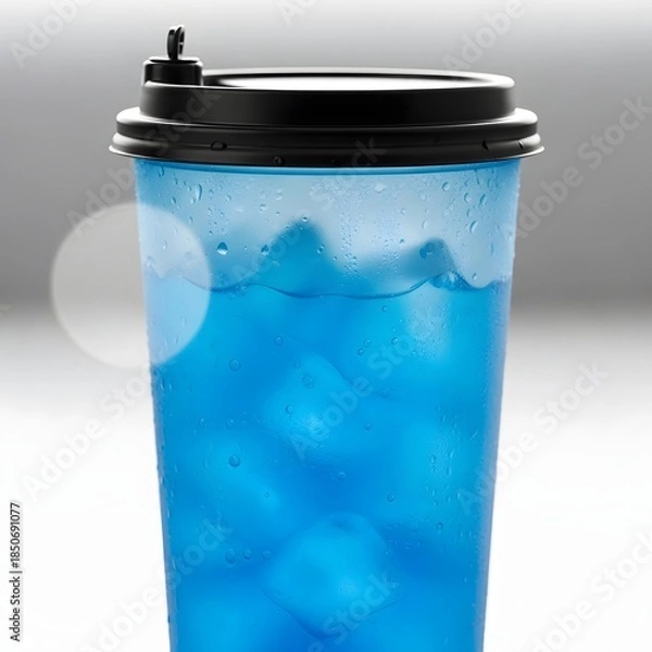 Fototapeta Refreshing blue iced drink in a plastic takeout cup