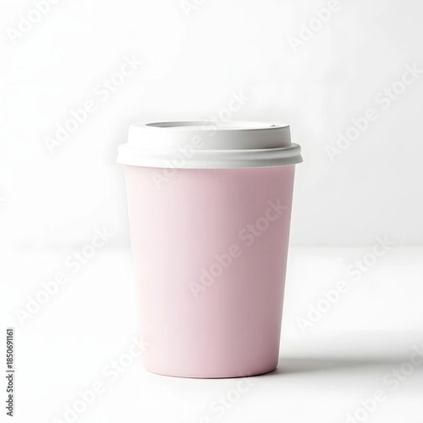 Fototapeta Light pink disposable coffee cup with white lid