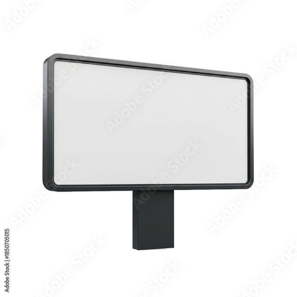 Obraz Blank White Rectangular Billboard with Black Frame and Support Post