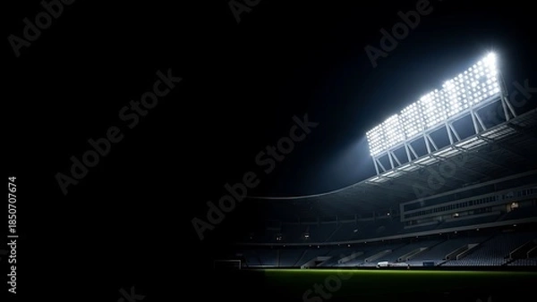 Obraz Brightly lit empty stadium with green field at night