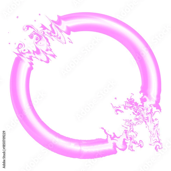 Obraz Abstract pink circular brush stroke frame in PNG format with a transparent background. Features dynamic paint splashes and flowing textures, ideal for creative design, modern graphics, and artistic co
