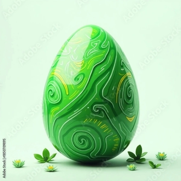 Obraz Luminous Emerald Marbled Easter Egg with Spring Daisies