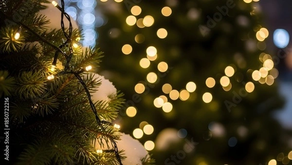 Obraz イルミネーションが輝く雪のクリスマスツリー