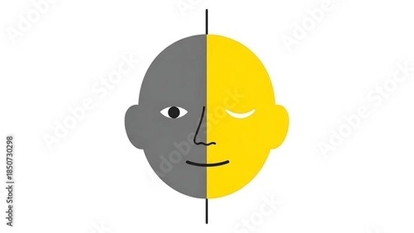 Obraz Split Face Illustration Representing Duality and Contrasting Emotions.