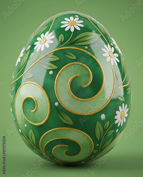 Obraz Elegant Emerald Easter Egg with Daisy Patterns