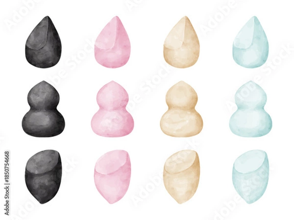 Obraz 水彩画風の色々な種類のファンデーションのパフのイラスト