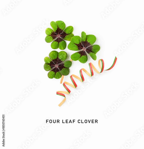 Obraz Four leaf clover isolated on white background.