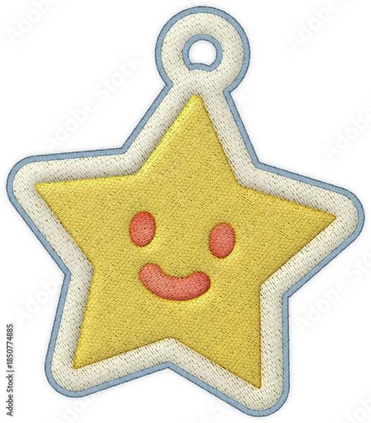 Obraz Christmas star patchwork element cute yellow smiling face embroidery charm