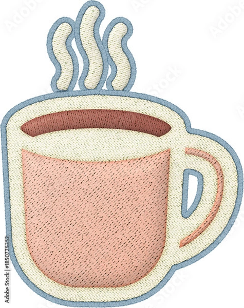Obraz Coffee cup patchwork element warm steam embroidery christmas style