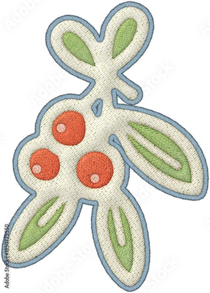 Fototapeta Christmas mistletoe embroidery patchwork element design cheerful decoration