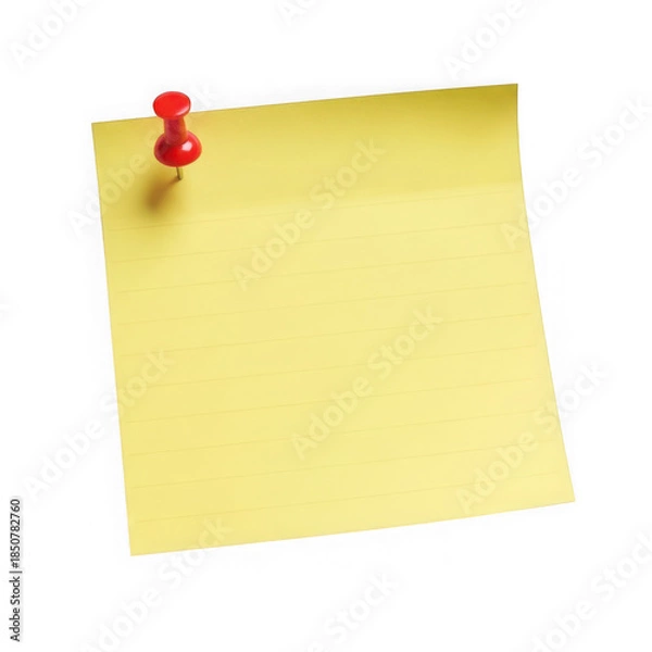 Obraz Yellow note with red thumbtack isolated on transparent background