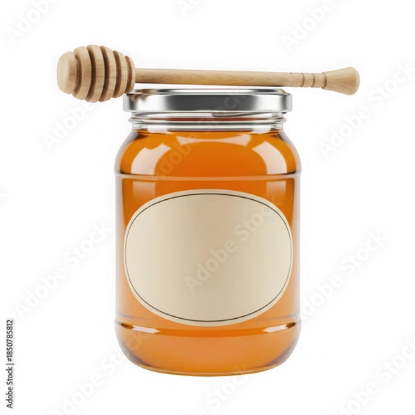 Obraz Honey jar with dipper isolated on transparent background