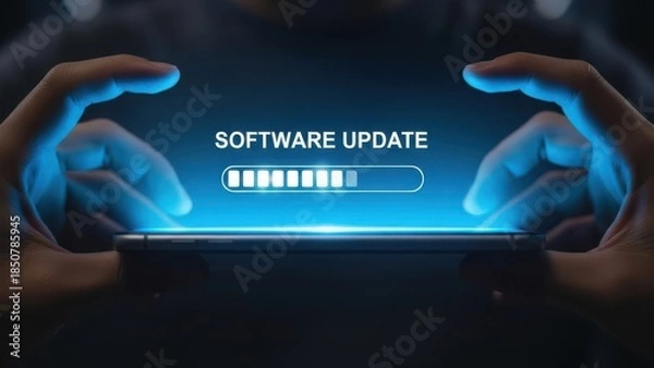 Obraz Seamless Software Update: Glowing Progress Bar on Modern Smartphone Screen for Maintenance