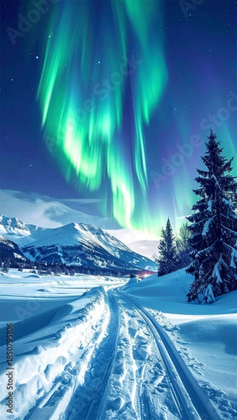 Obraz lights aurora borealis dancing over snowy 